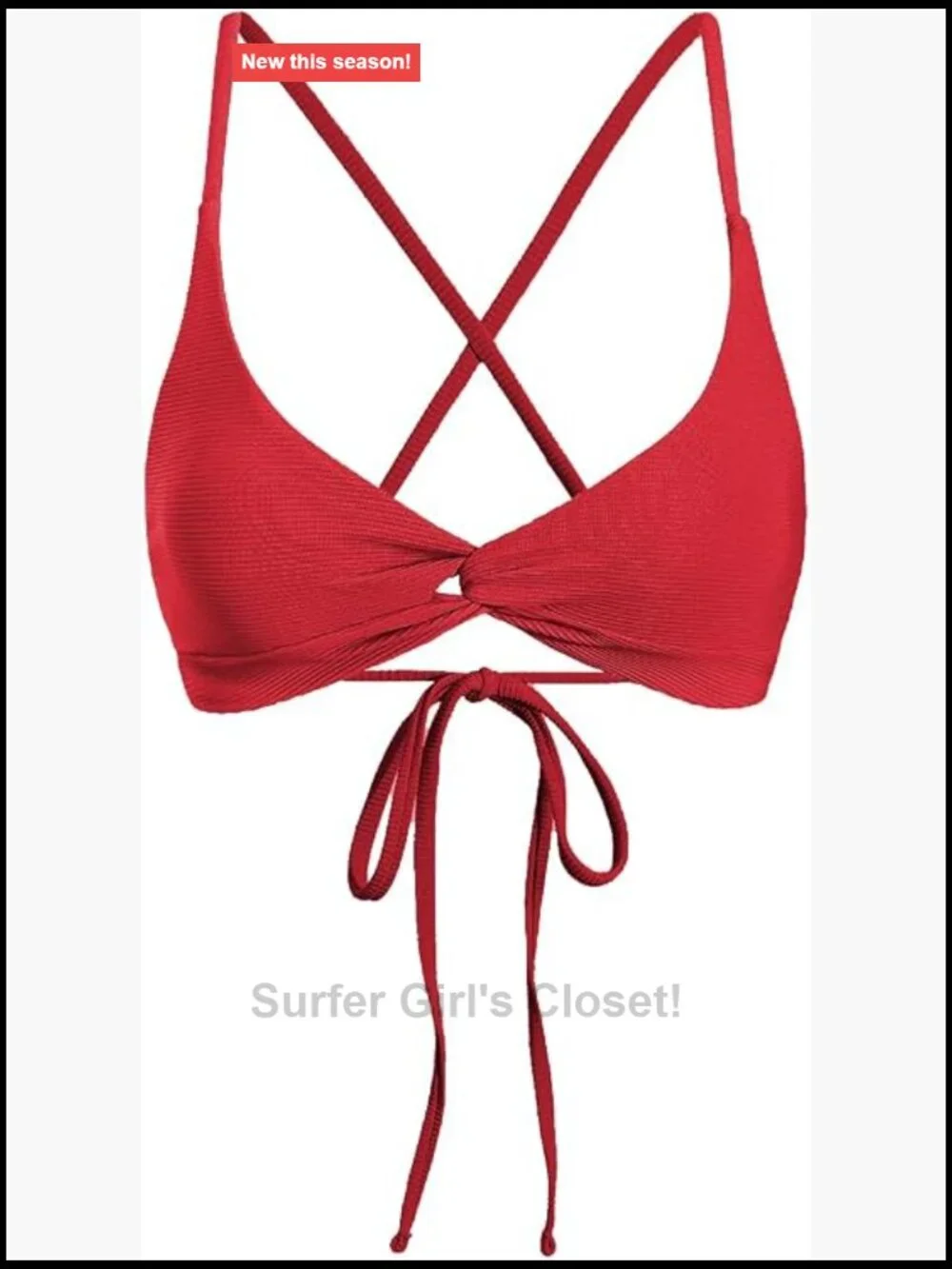 V Neck Twist Front Triangle Bikini Top Push Up Crisscross Tie Back High Stretch